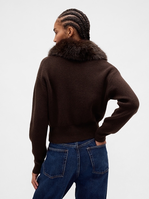 Image number 3 showing, CashSoft Faux-Fur Collar Zip Cardigan Sweater