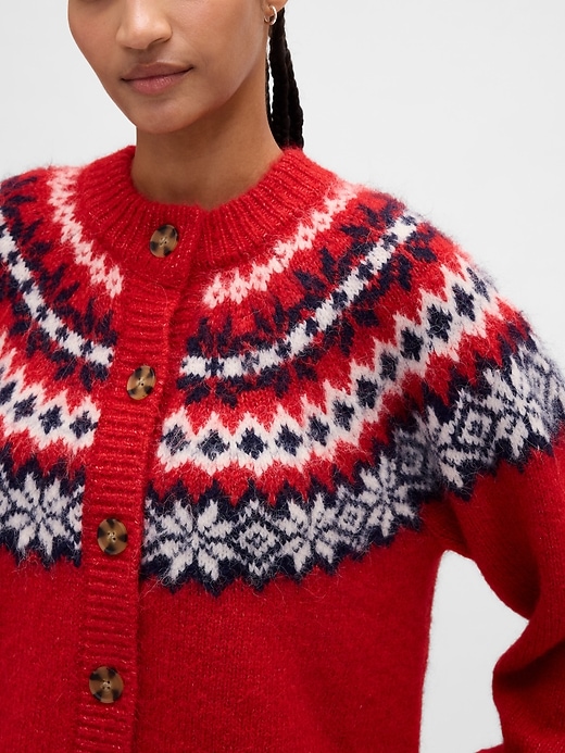 Image number 4 showing, Fuzzy Fair Isle Cardigan Sweater