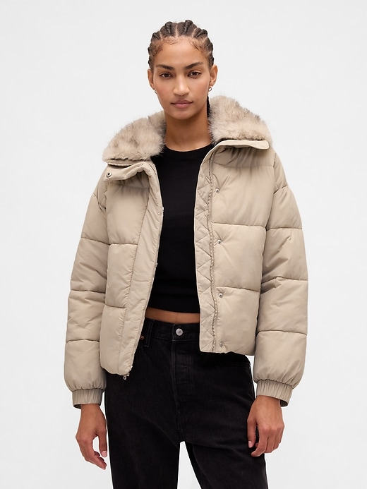 Image number 1 showing, Faux Fur-Trim Puffer Jacket
