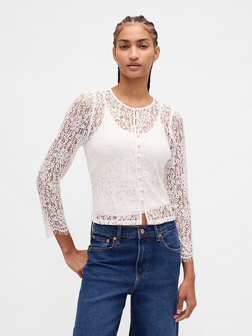 Image number 1 showing, Lace Button-Front Top