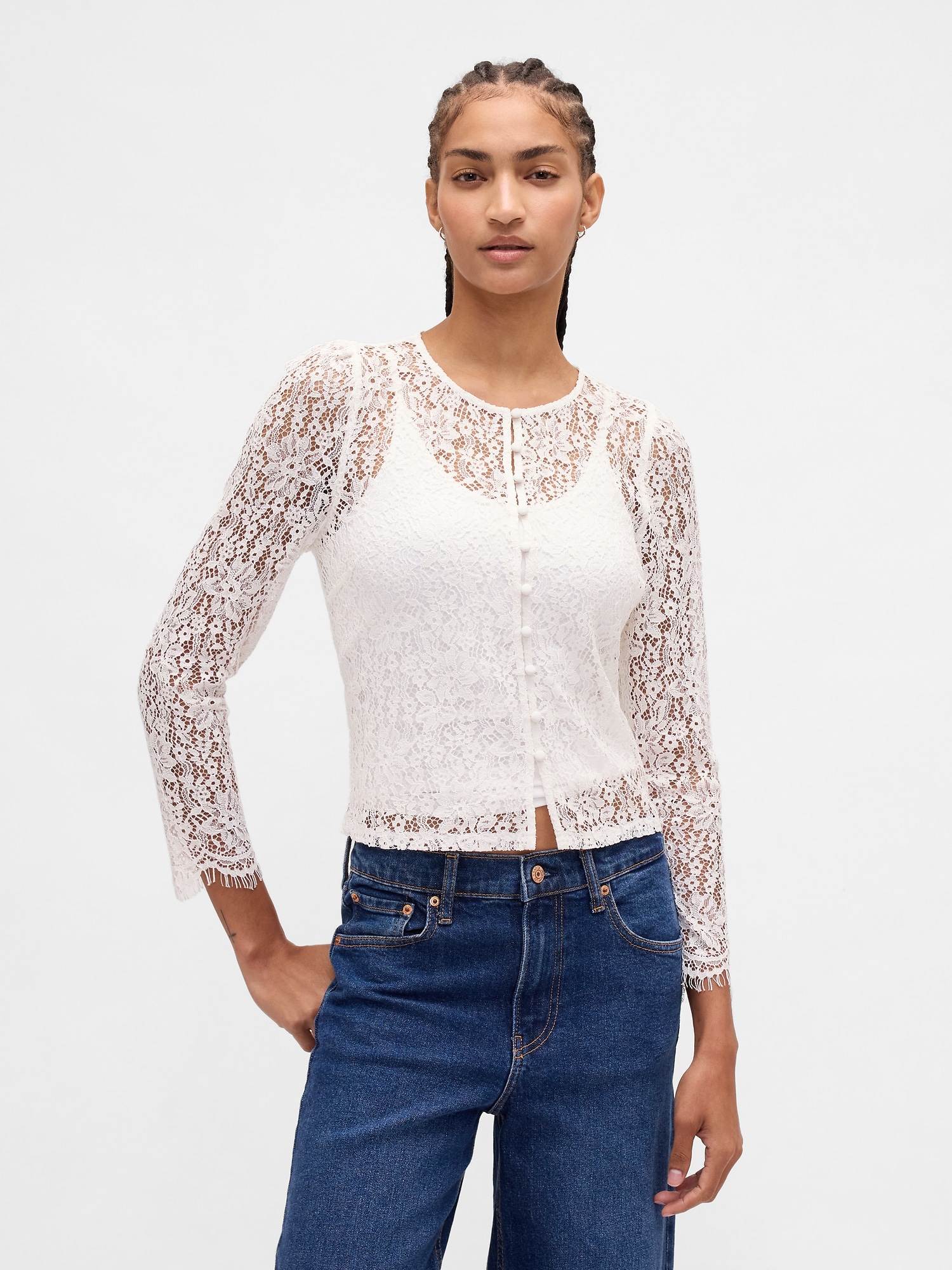 Lace Button-Front Top