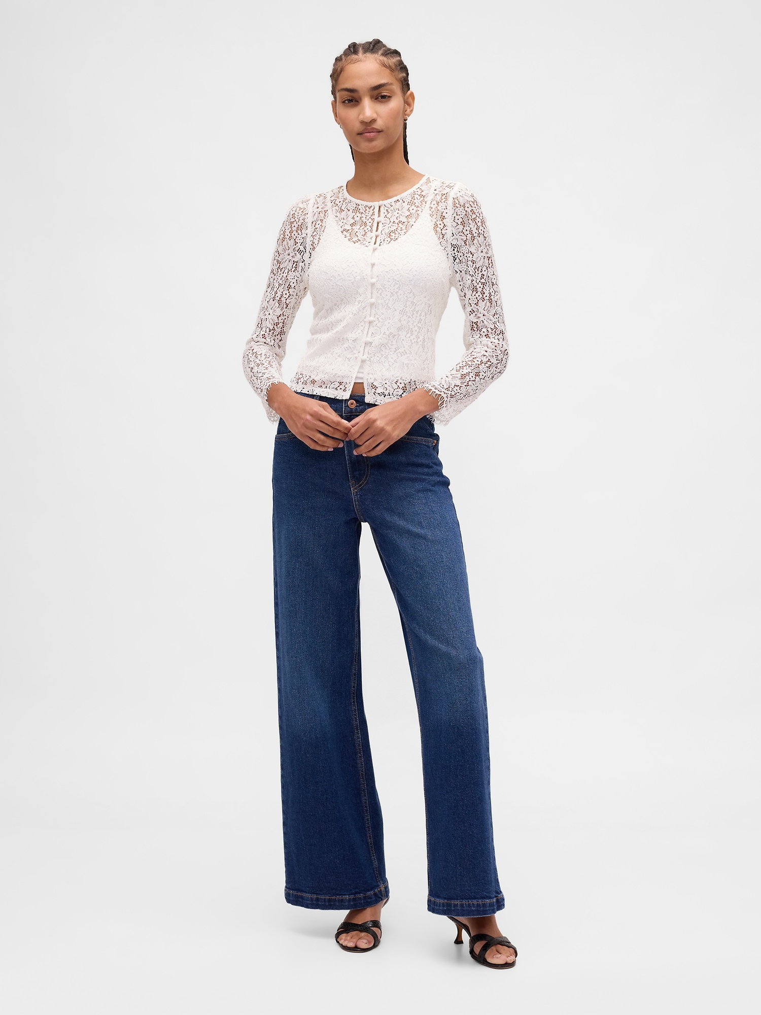 Lace Button-Front Top