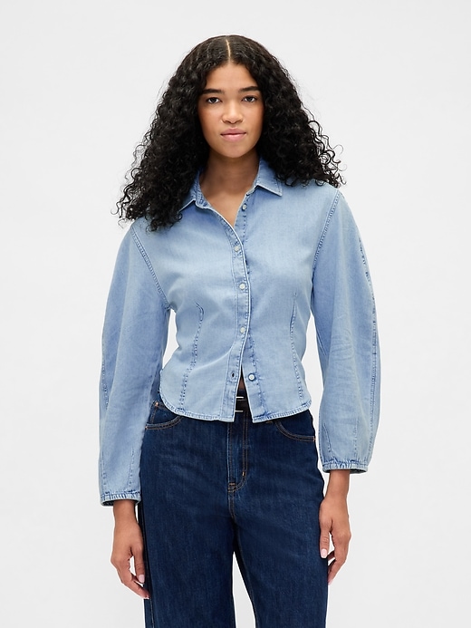 Image number 1 showing, Denim Balloon-Sleeve Shirt