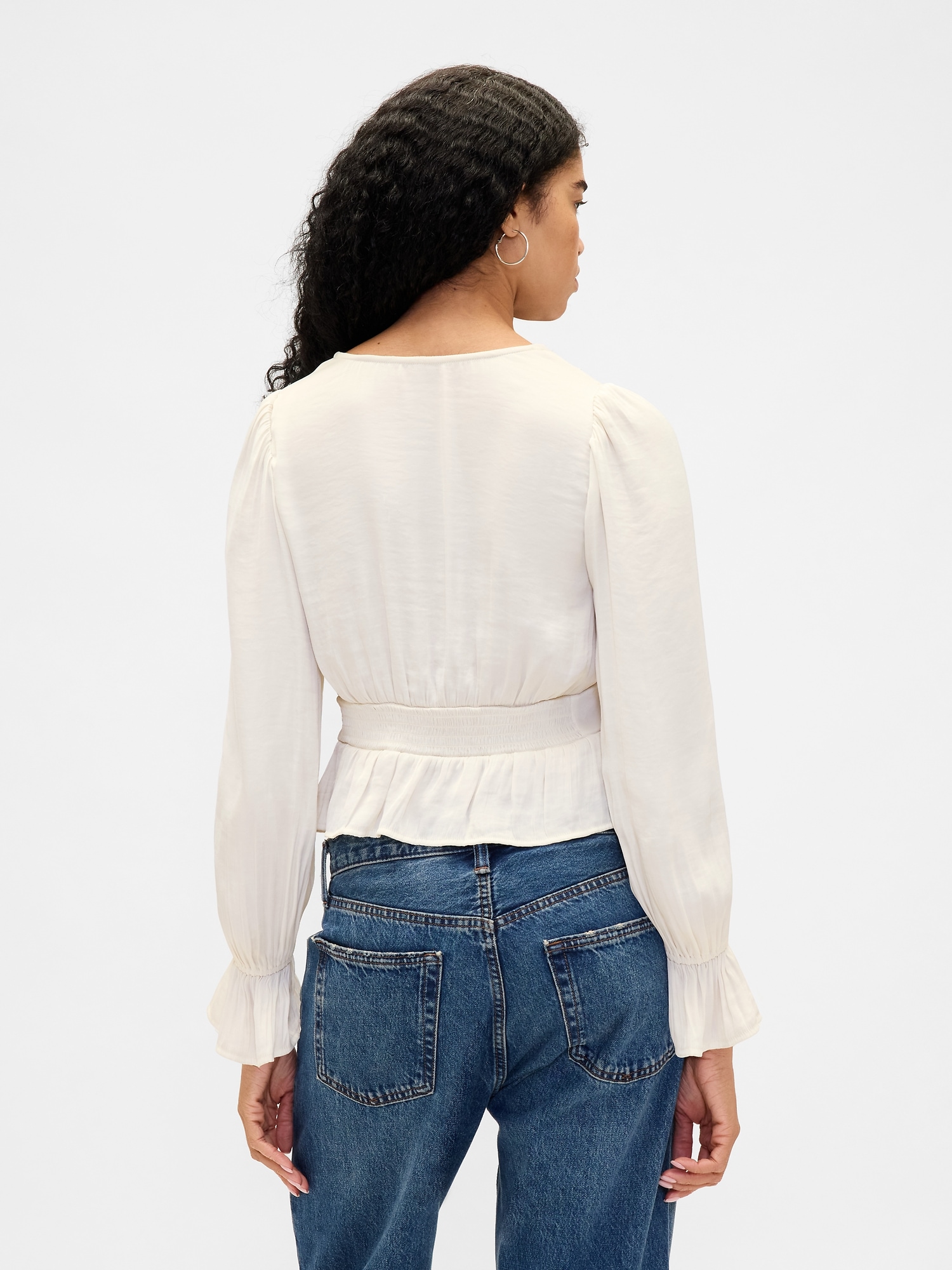 Eyelet V-Neck Peplum Top