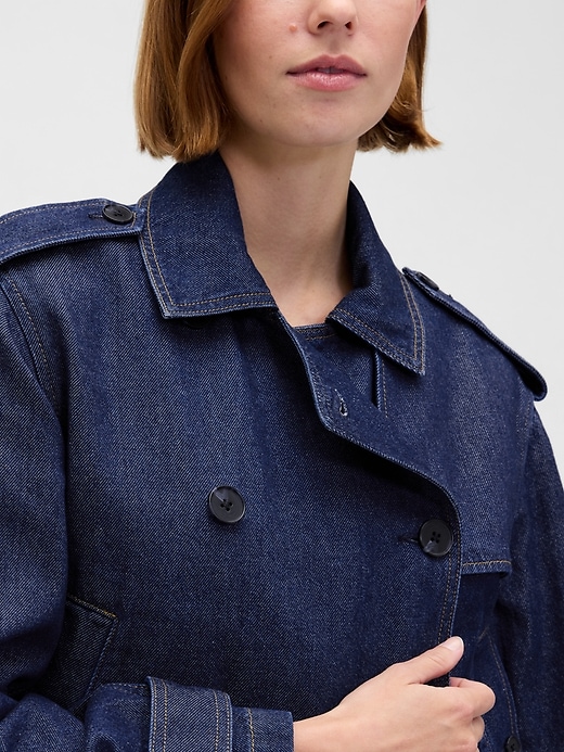 Image number 4 showing, UltraSoft Denim Crop Trench Jacket