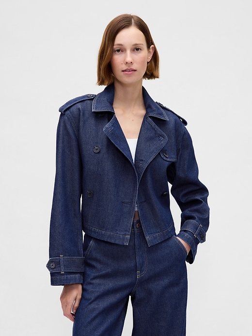 Image number 1 showing, UltraSoft Denim Crop Trench Jacket