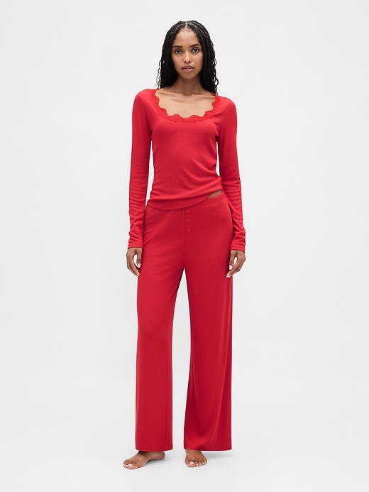 Image number 2 showing, Mini Rib Lace-Trim PJ Top