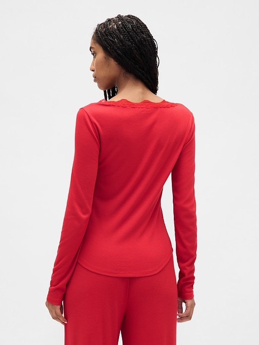 Image number 3 showing, Mini Rib Lace-Trim PJ Top