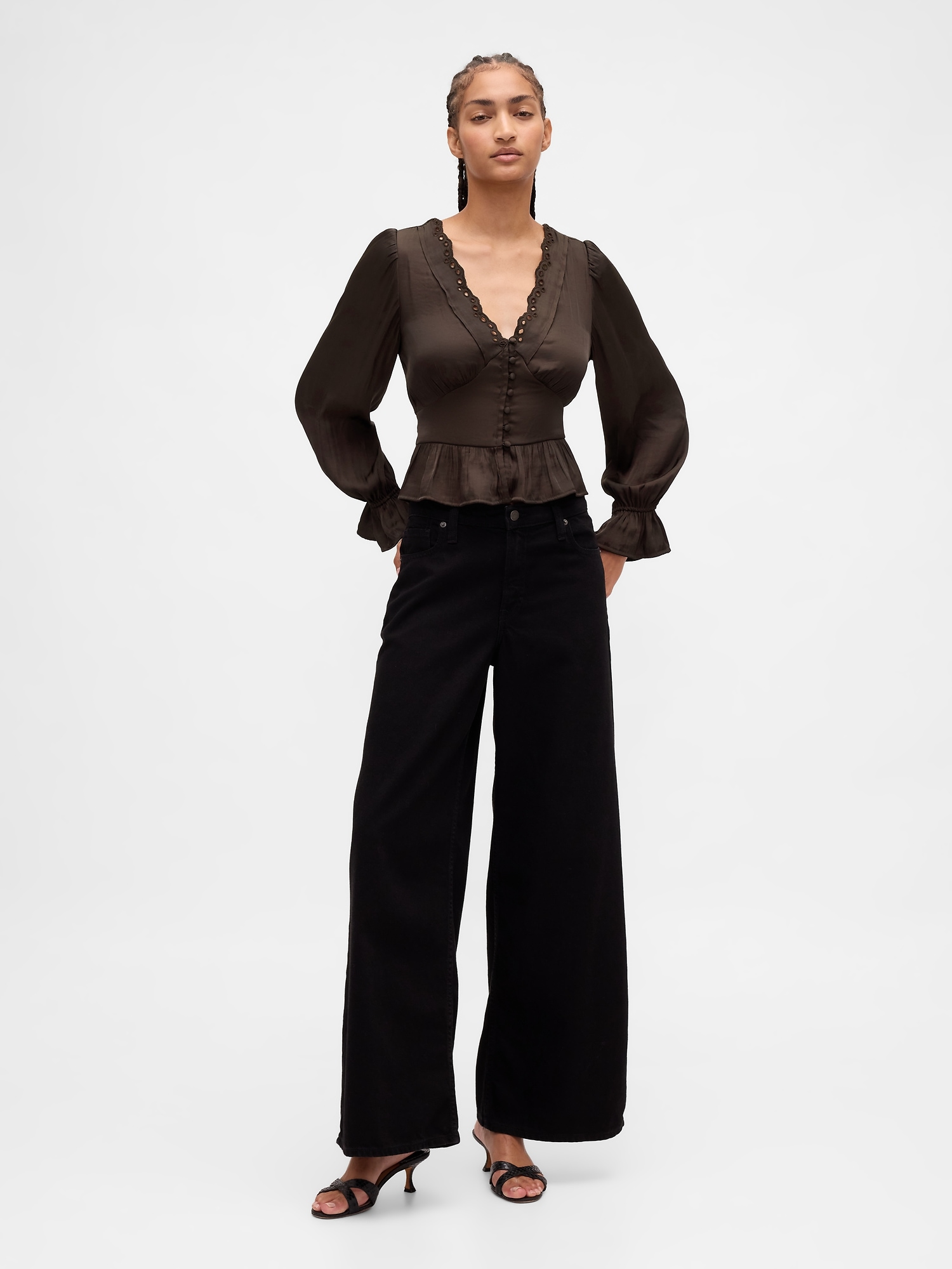 Eyelet V-Neck Peplum Top