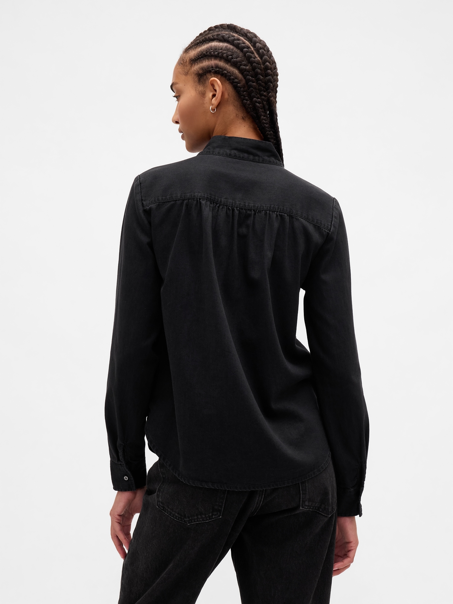 Denim Tie-Neck Shirt