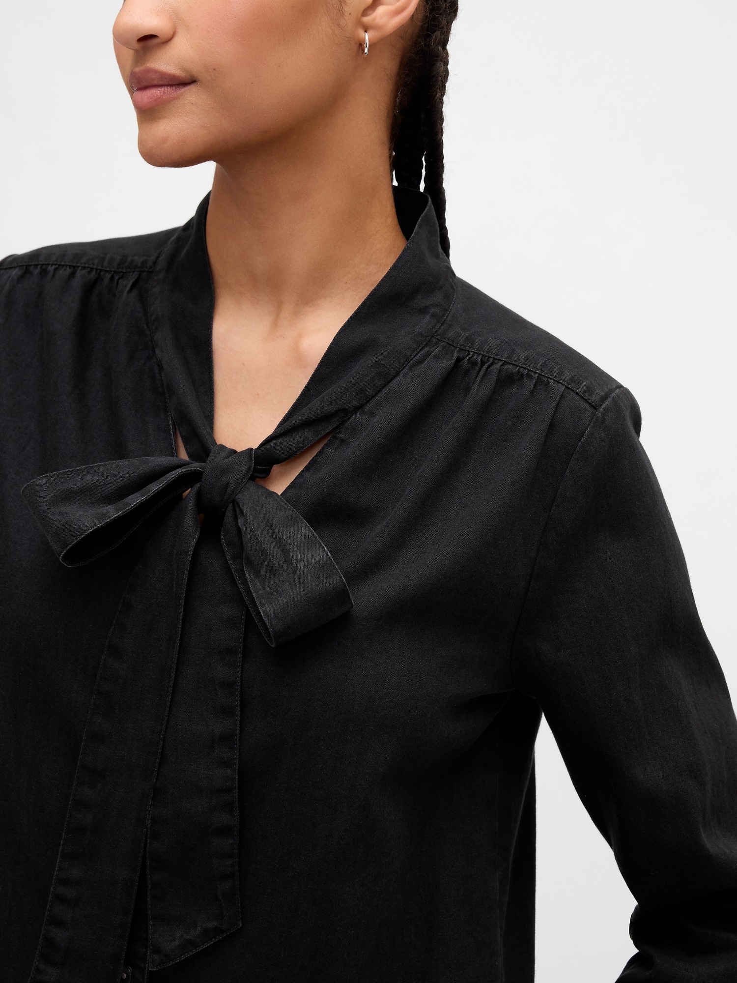 Denim Tie-Neck Shirt