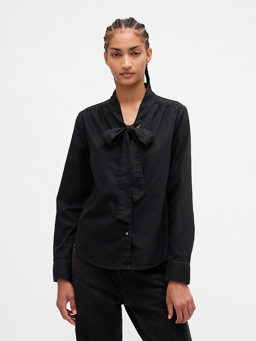 Image number 1 showing, Denim Tie-Neck Shirt