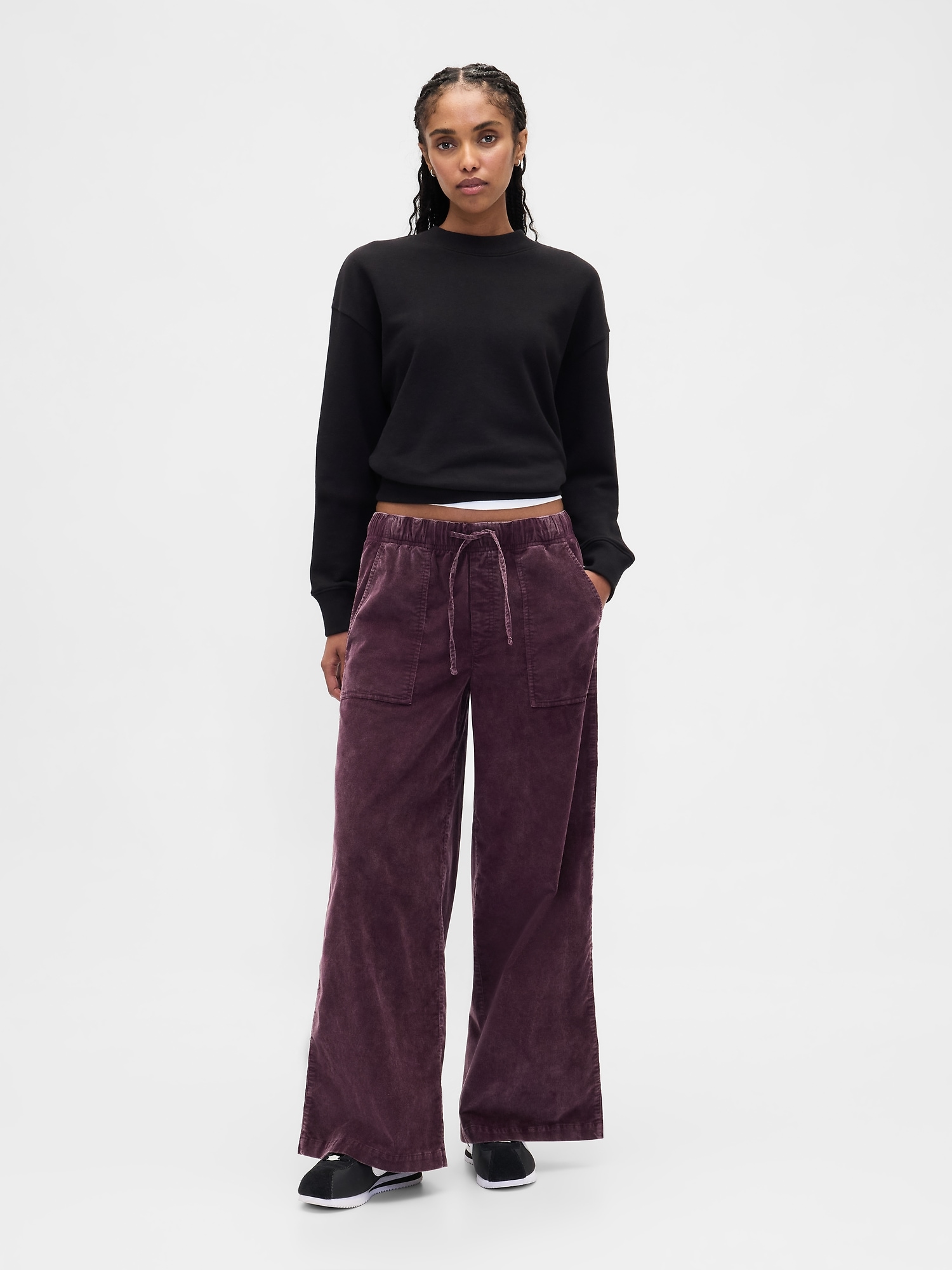 Mid Rise Corduroy Baggy Pants