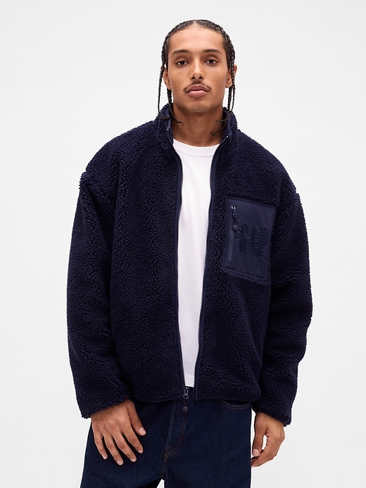 Image number 1 showing, Recycled Sherpa Oversized Logo Zip Jacket