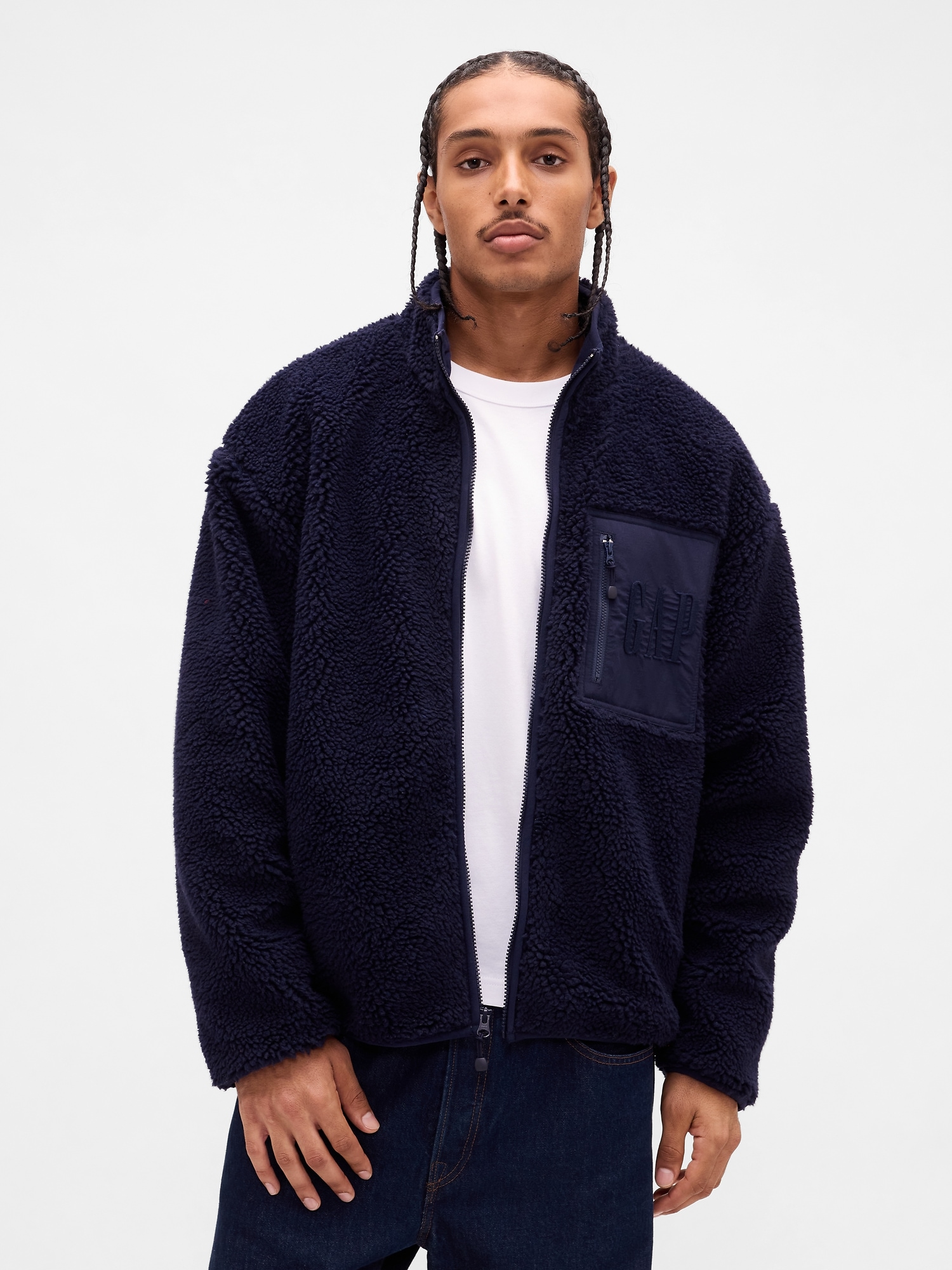Recycled Sherpa Oversized Logo Zip Jacket