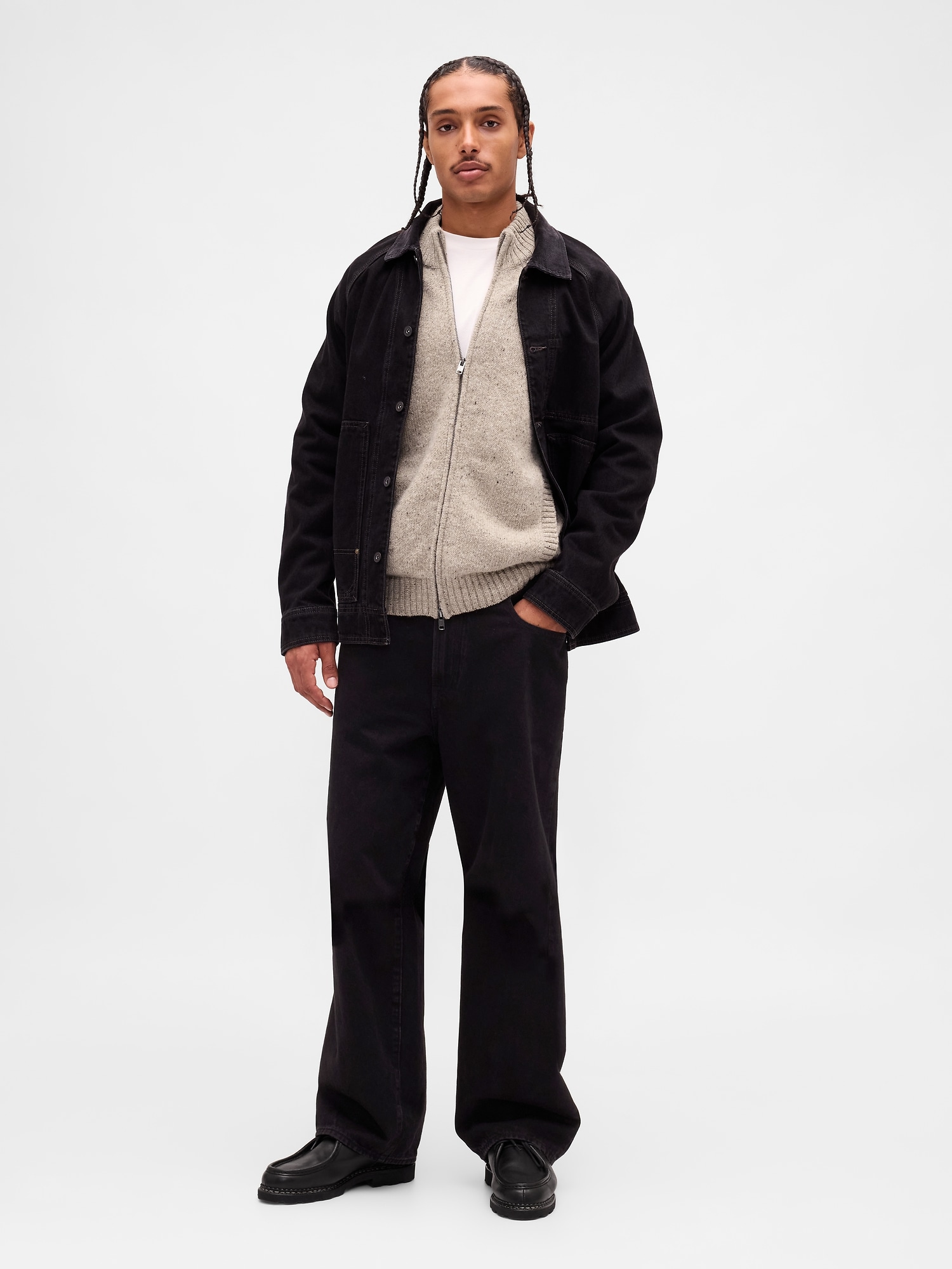 Wool-Blend Zip Cardigan Sweater