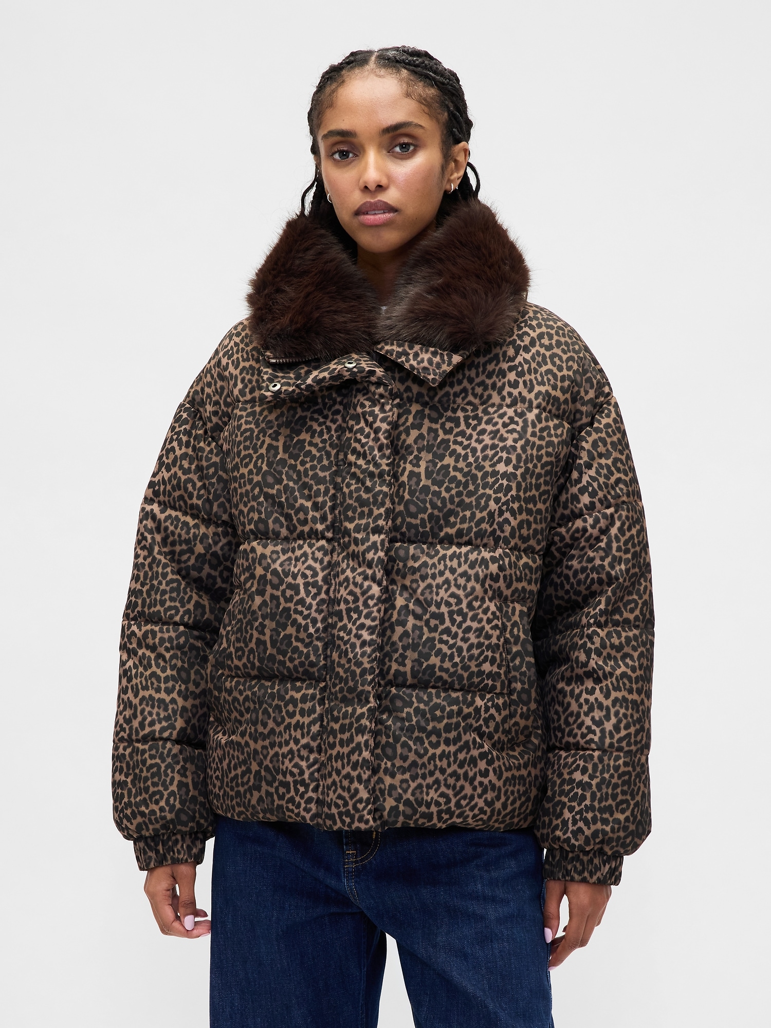 Faux Fur-Trim Puffer Jacket