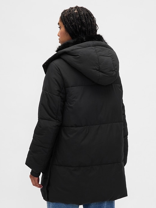 Image number 3 showing, Faux Fur-Trim Midi Puffer Jacket