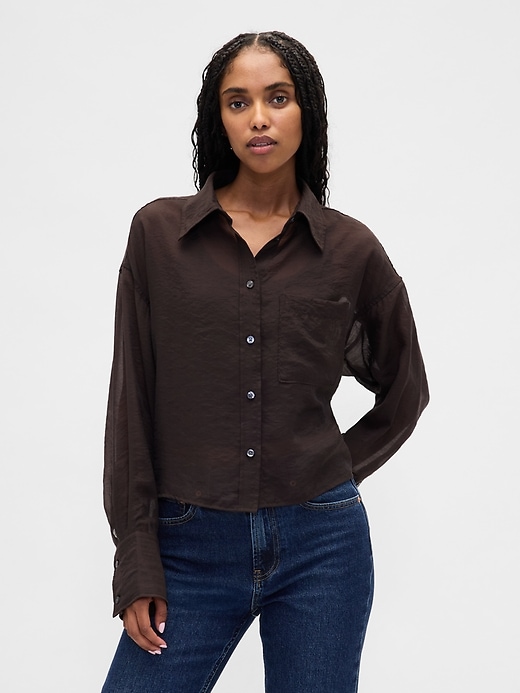 Image number 1 showing, Sheer Straight-Hem Crop Shirt