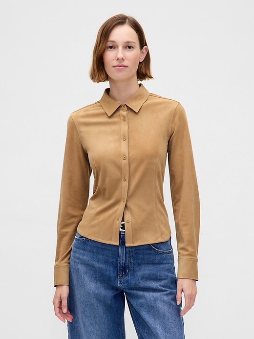 Image number 1 showing, Vegan Suede Fitted Shirt