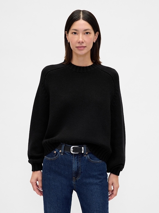 Image number 1 showing, Cotton-Blend Relaxed Crewneck Sweater