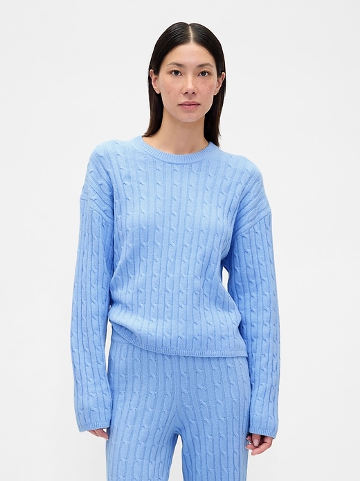 Image number 1 showing, CashSoft Cable-Knit Crewneck Sweater