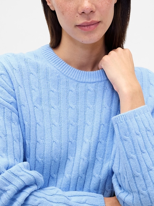 Image number 4 showing, CashSoft Cable-Knit Crewneck Sweater