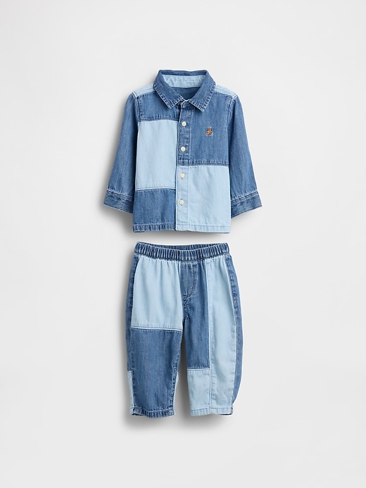 Image number 1 showing, Baby Two-Tone Denim Outfit Set