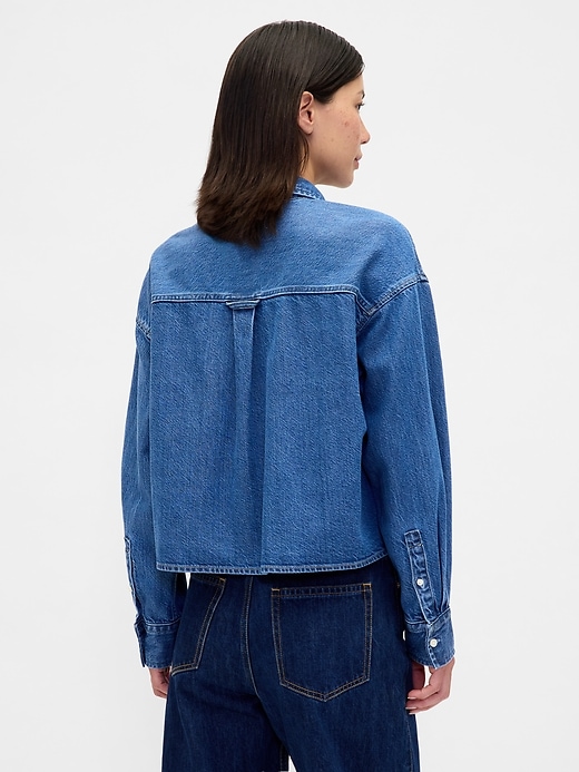 Image number 3 showing, UltraSoft Denim Oversized Straight-Hem Crop Shirt