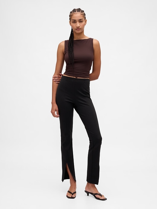 Image number 1 showing, High Rise Double Knit Split-Hem Flare Pants