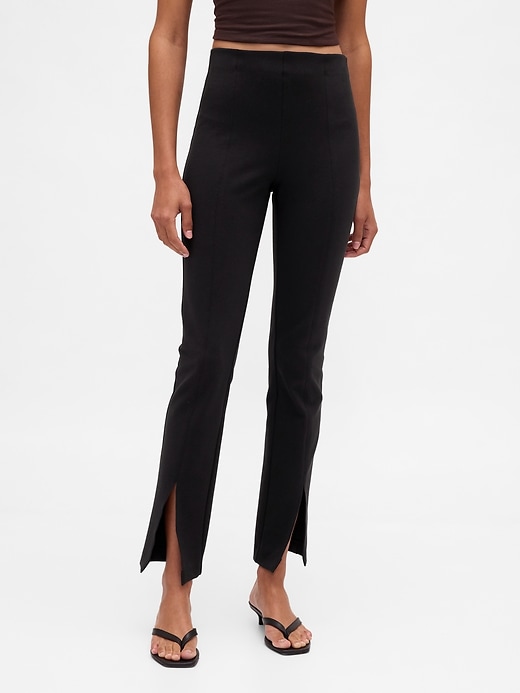 Image number 2 showing, High Rise Double Knit Split-Hem Flare Pants