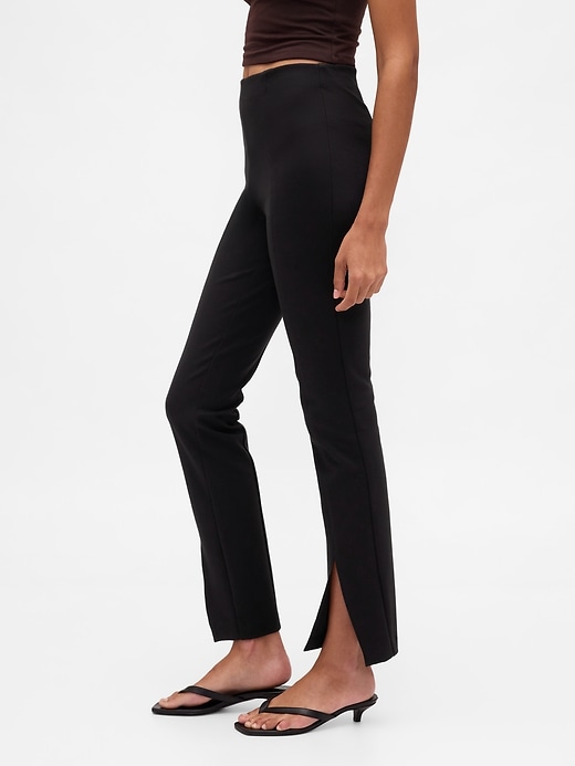 Image number 3 showing, High Rise Double Knit Split-Hem Flare Pants