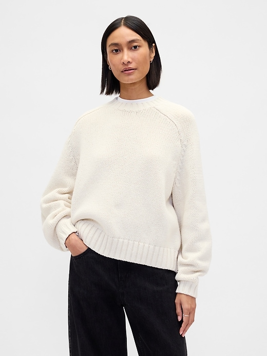 Image number 1 showing, Cotton-Blend Relaxed Crewneck Sweater