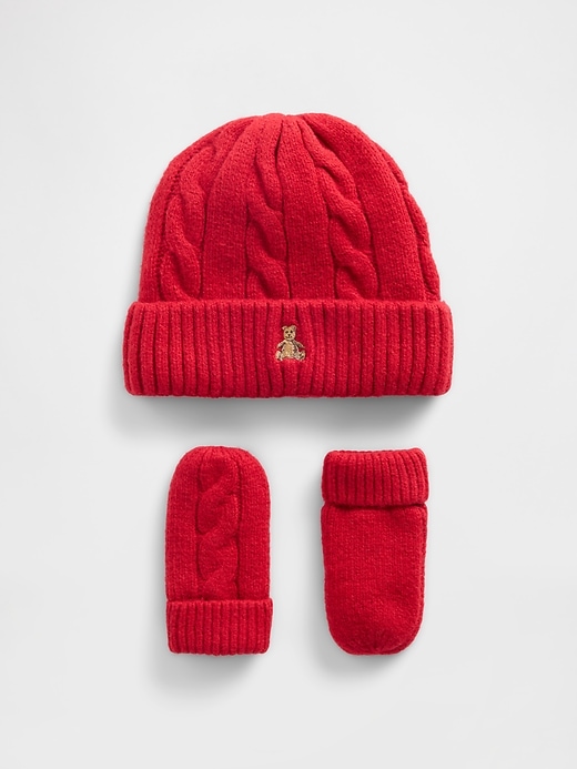 Image number 1 showing, Baby & Toddler CashSoft Cable-Knit Beanie & Mittens Set