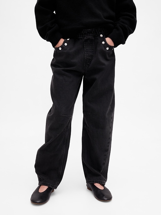 Image number 3 showing, Kids High Rise Studded Easy Barrel Jeans