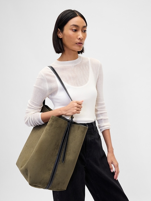 Image number 1 showing, Vegan Suede Bucket Bag
