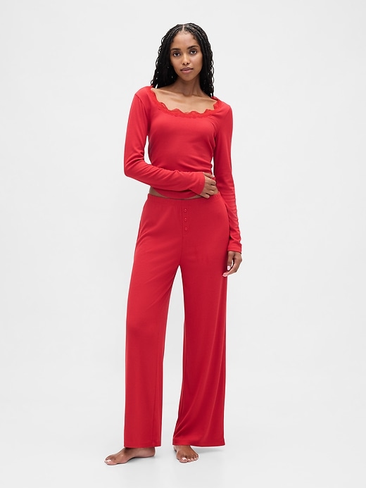 Image number 1 showing, Mini Rib Wide-Leg PJ Pants