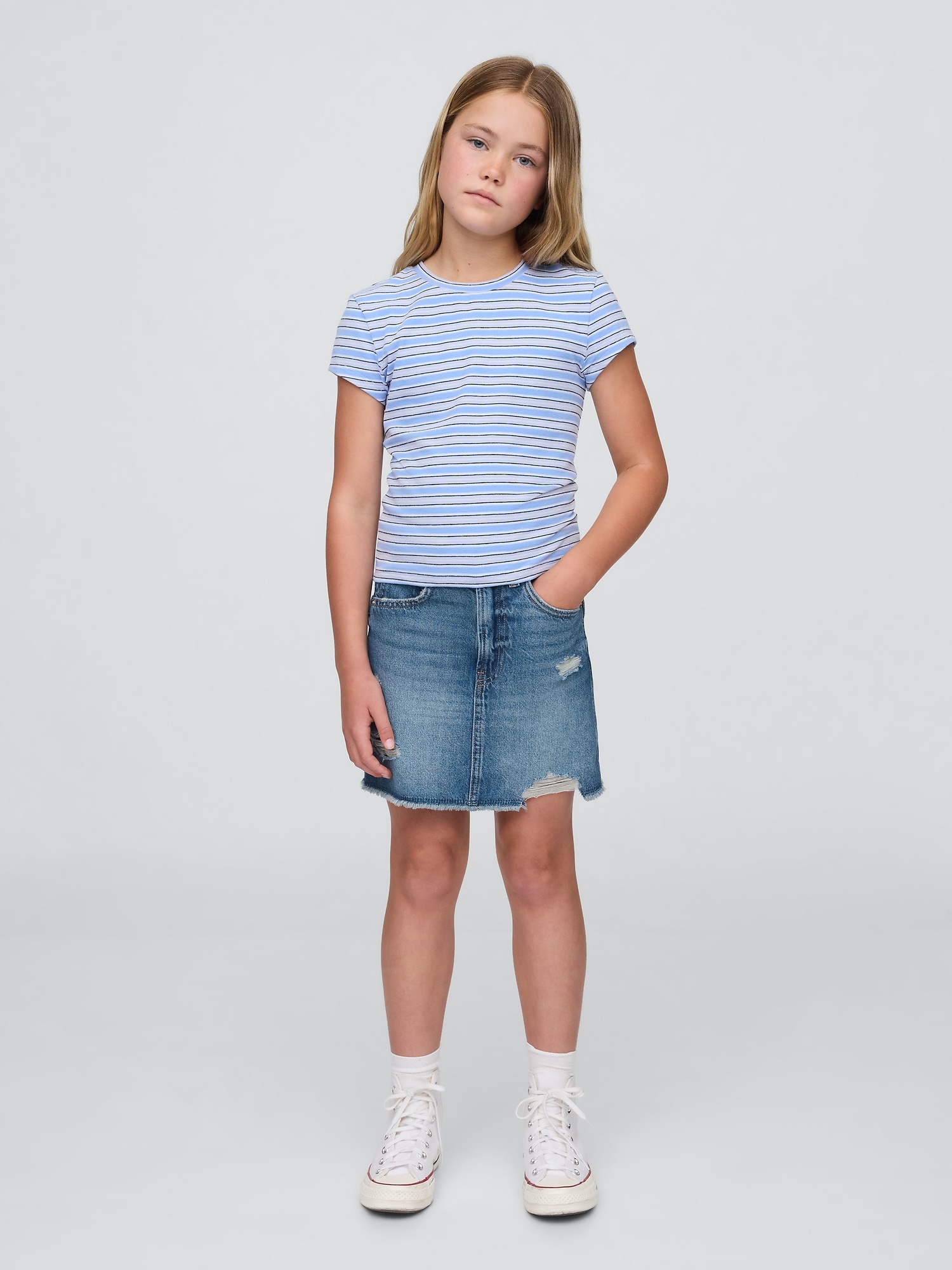 Kids High Rise Denim Skirt
