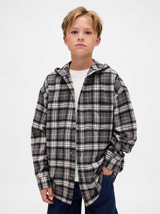 Image number 1 showing, Kids Organic Cotton Hooded Flannel Shirt
