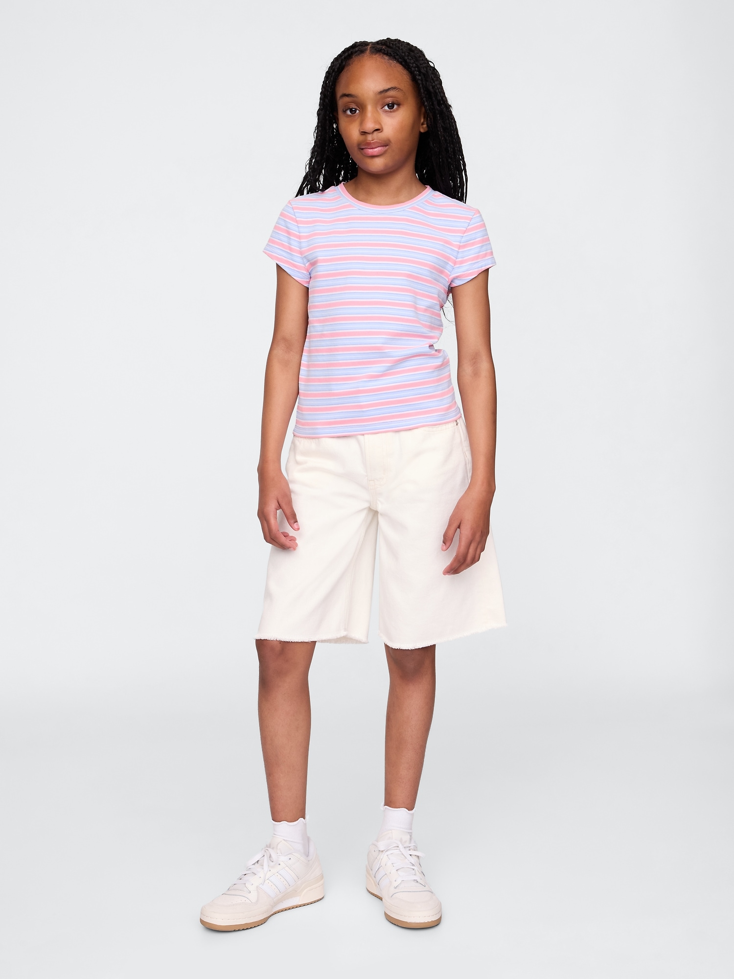 Kids Mid Rise Longline Denim Shorts