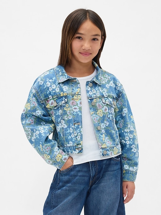 Image number 1 showing, Kids Balloon-Sleeve Floral Denim Jacket