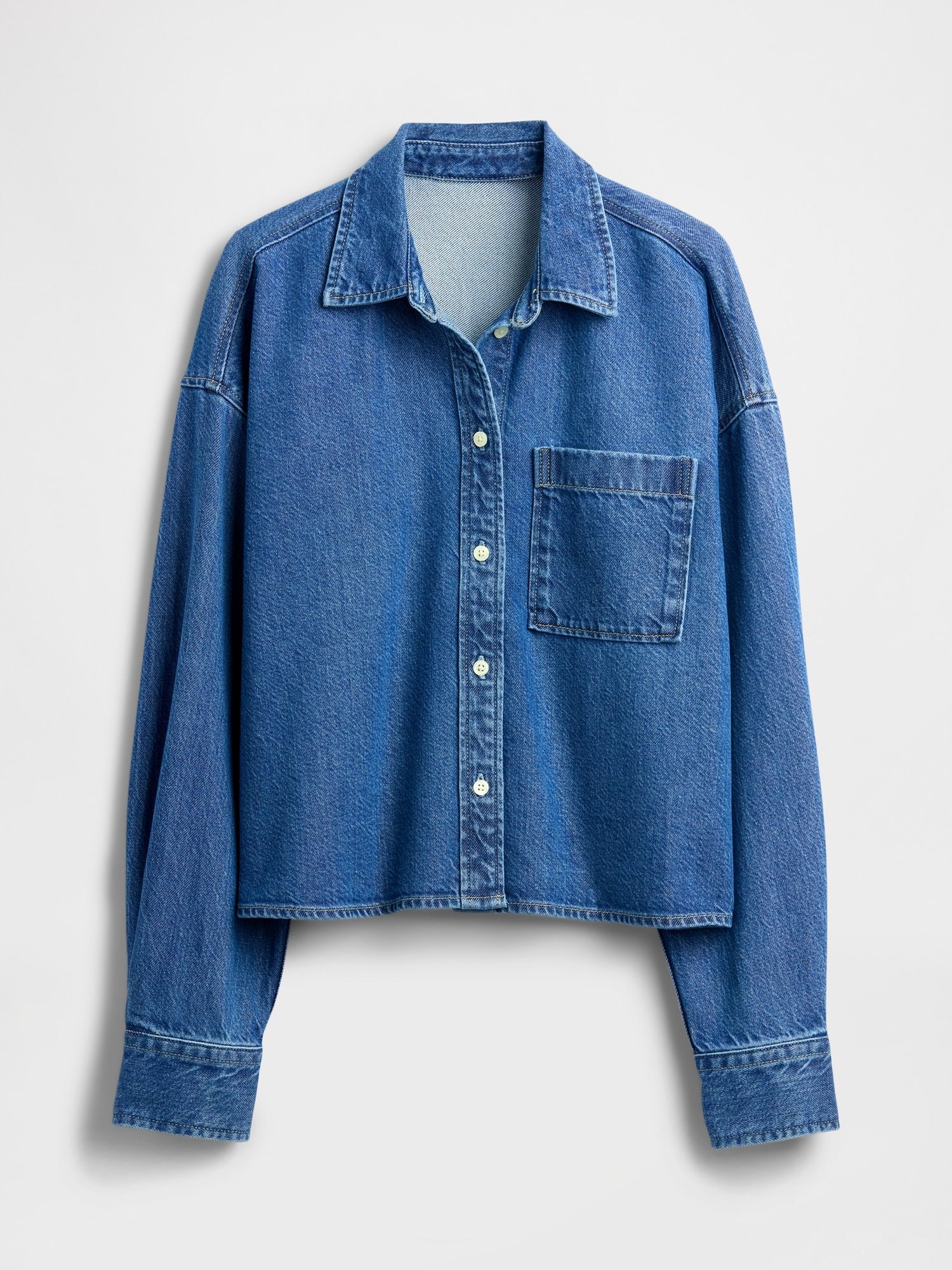 UltraSoft Denim Oversized Straight-Hem Crop Shirt