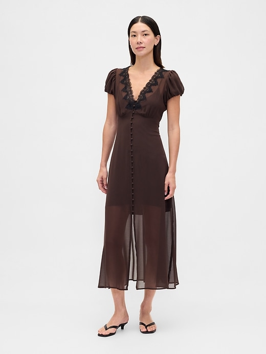 Image number 1 showing, Lace-Trim V-Neck Maxi Dress