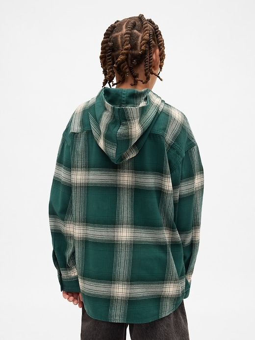 Image number 3 showing, Kids Organic Cotton Hooded Flannel Shirt
