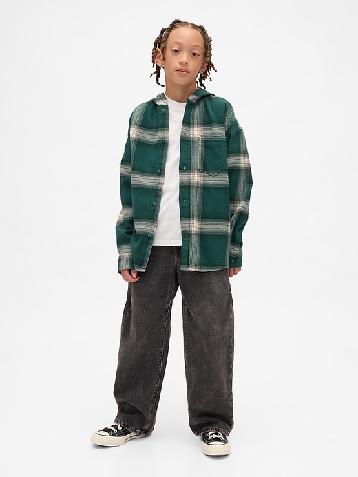 Image number 4 showing, Kids Organic Cotton Hooded Flannel Shirt