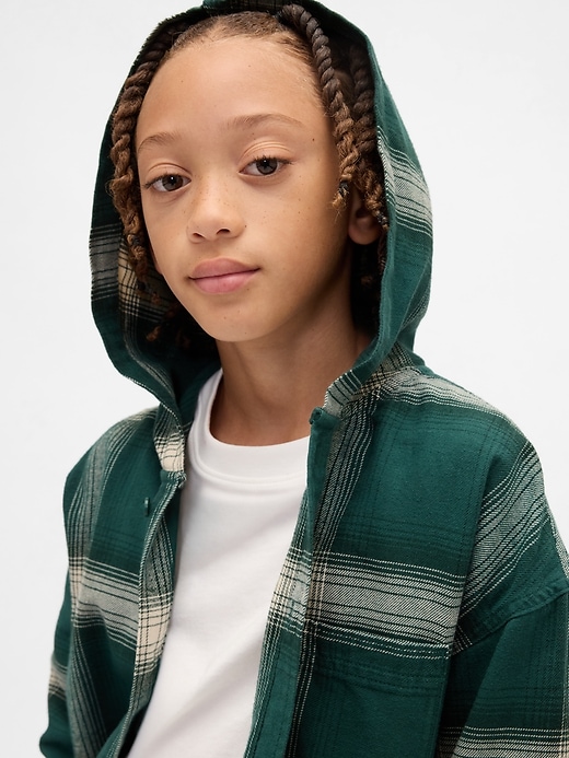 Image number 6 showing, Kids Organic Cotton Hooded Flannel Shirt
