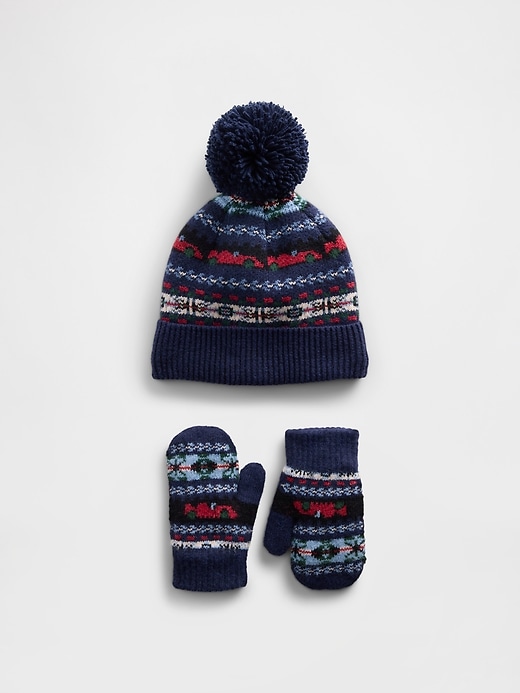 Image number 1 showing, Baby & Toddler Fair Isle Pom Beanie & Mittens Set