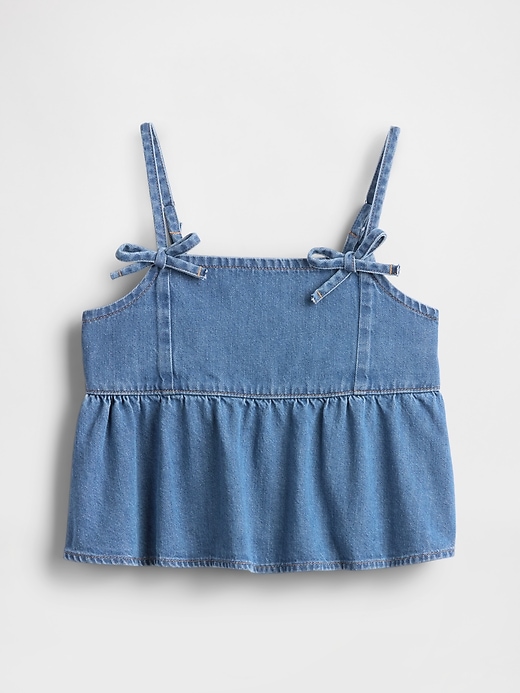 Image number 2 showing, Kids Denim Bow-Strap Peplum Top