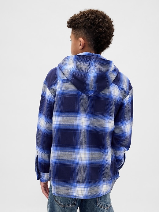 Image number 3 showing, Kids Organic Cotton Hooded Flannel Shirt