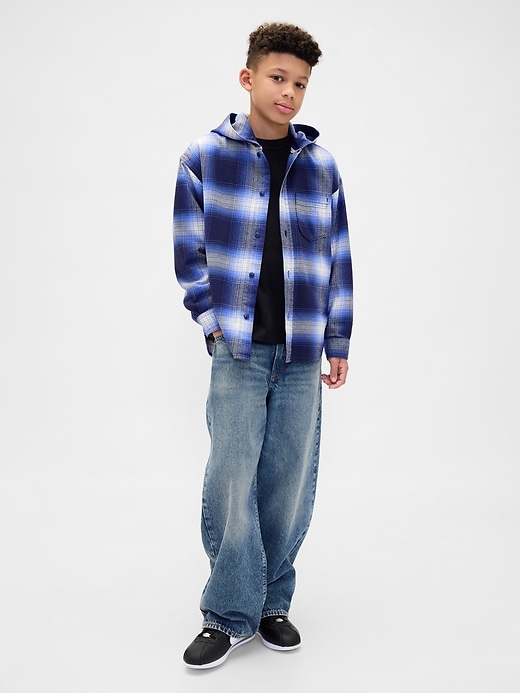 Image number 4 showing, Kids Organic Cotton Hooded Flannel Shirt